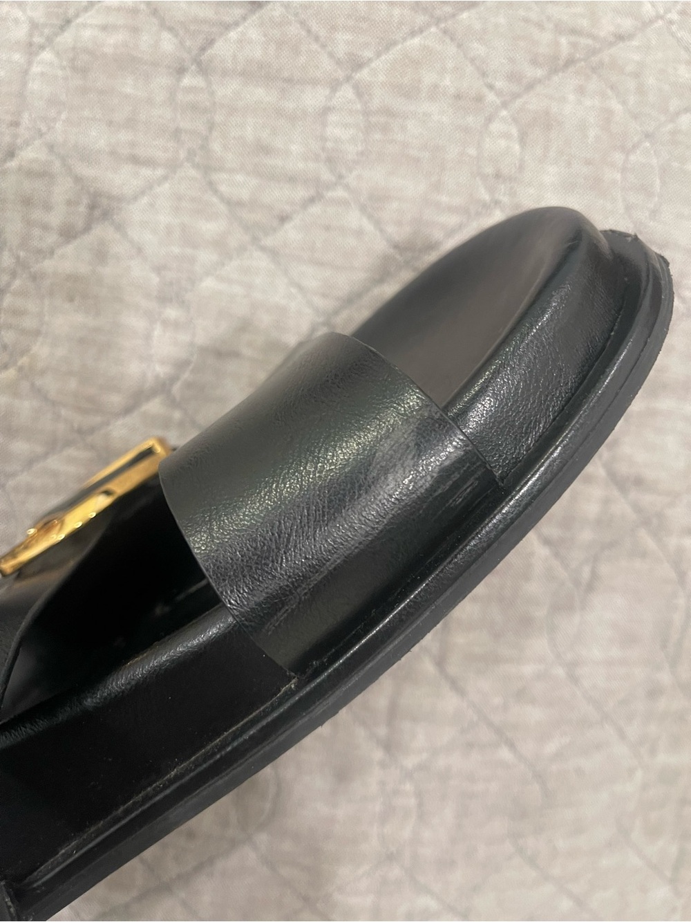 Zara Black Leather Slide Sandals with Gold Buckles - Picture 4 of 6